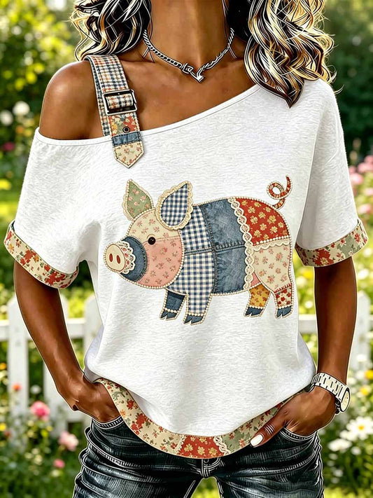 Mode Casual Cochon Motif Imprimer T-shirt pour femmes