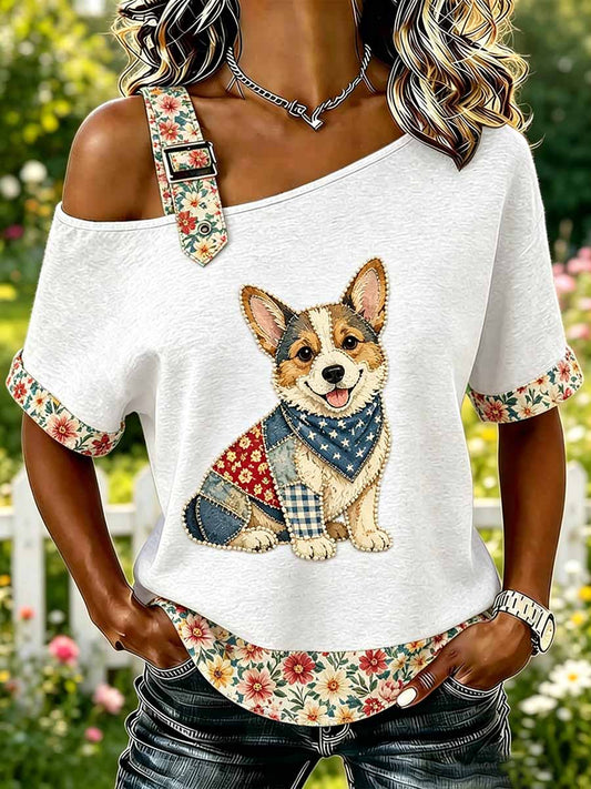 T-shirt tendance pour femme à imprimé patchwork animalier et floral