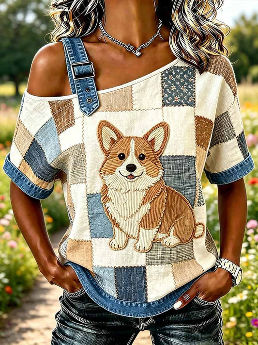 T-shirt tendance pour femme à imprimé patchwork animalier et floral