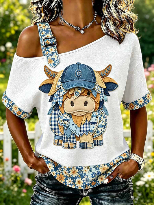 T-shirt tendance pour femme à imprimé patchwork animalier et floral