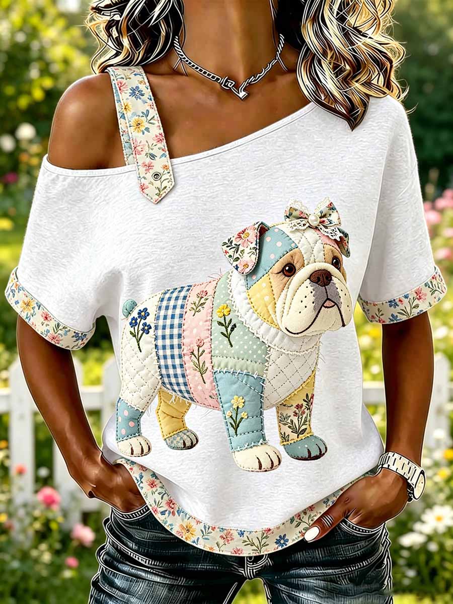 T-shirt décontracté à imprimé motif chien pour femme
