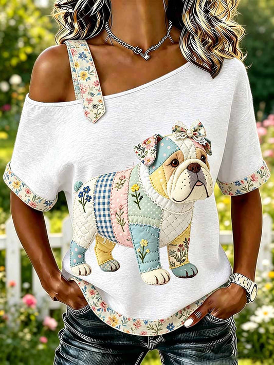 T-shirt décontracté à imprimé motif chien pour femme