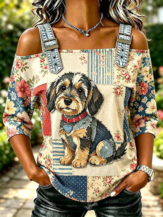 T-shirt imprimé à motif de chien décontracté pour femmes