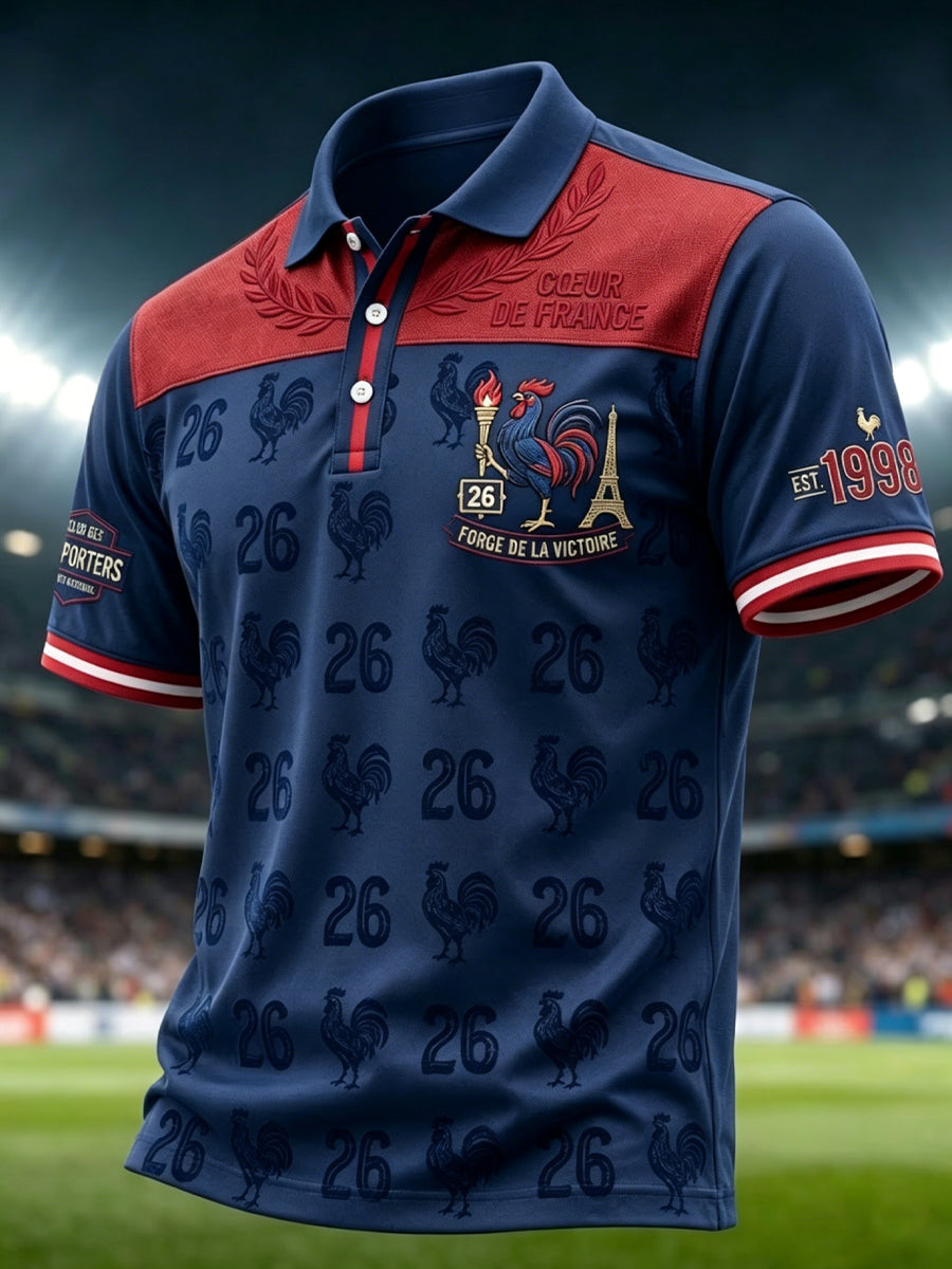Polo décontracté rétro français 2026 en patchwork footballistique