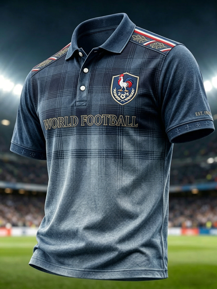 Polo dégradé à carreaux rétro fan de football français 2026