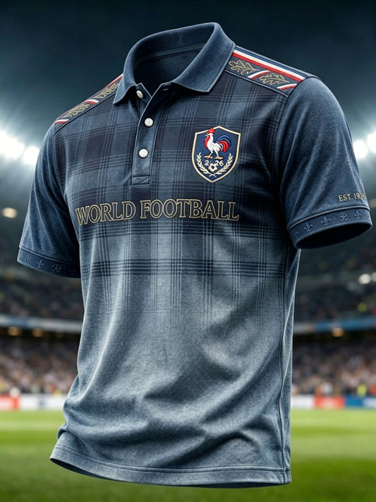 Polo dégradé à carreaux rétro fan de football français 2026