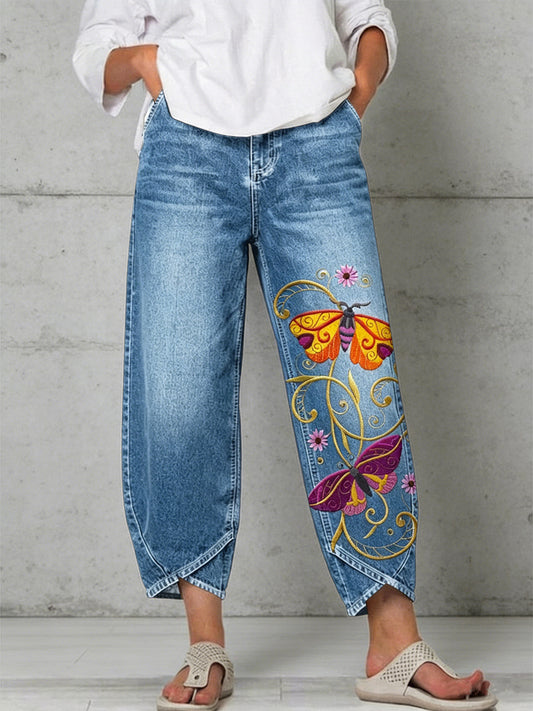 Pantalon pour femme à imprimé artistique papillon