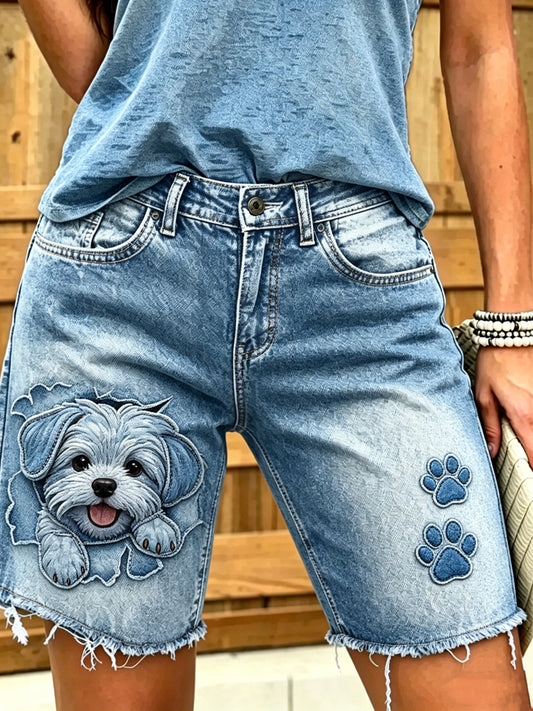 Jeans courts imprimés d'art animalier pour femmes