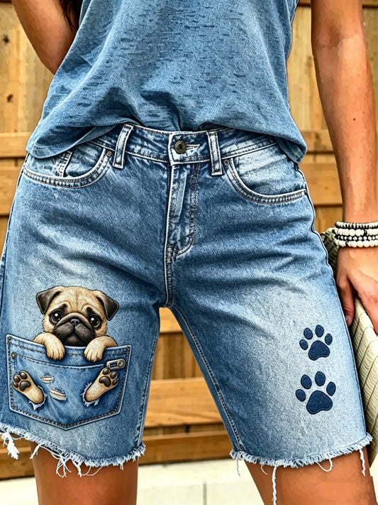 Jeans courts imprimés d'art animalier pour femmes