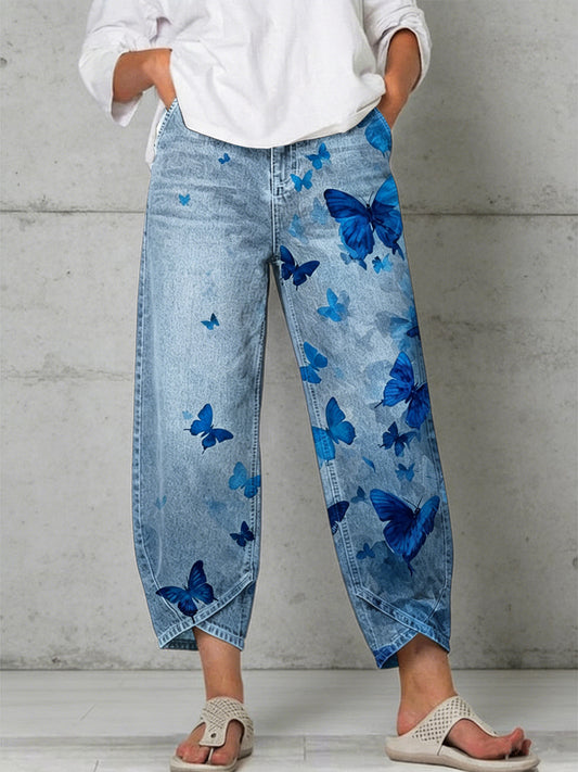 Pantalon pour femme à imprimé artistique papillon