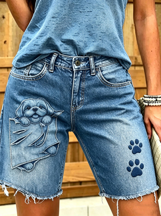 Jeans courts imprimés d'art animalier pour femmes