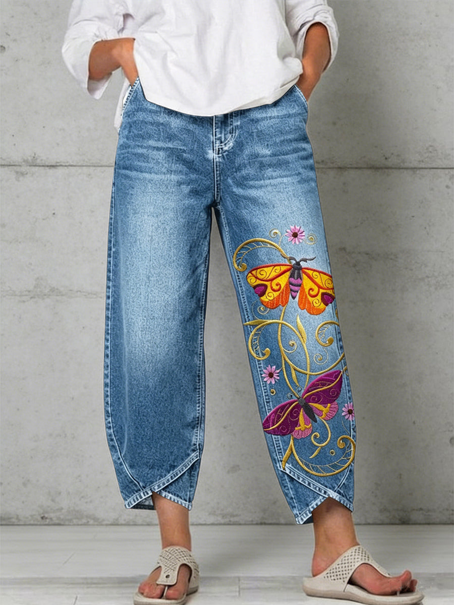 Pantalon pour femme à imprimé artistique papillon