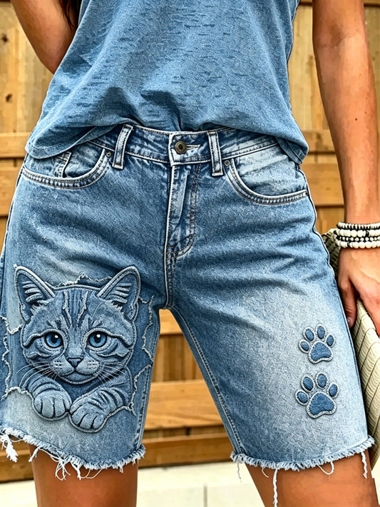 Jeans courts imprimés d'art animalier pour femmes
