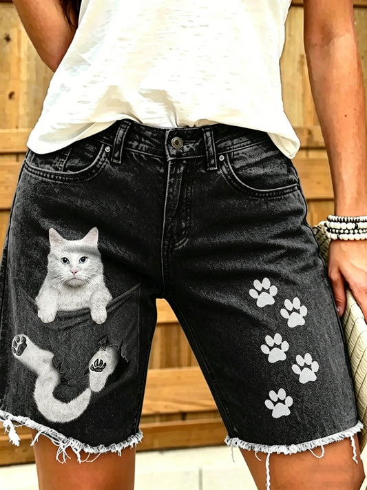 Jeans courts imprimés d'art animalier pour femmes