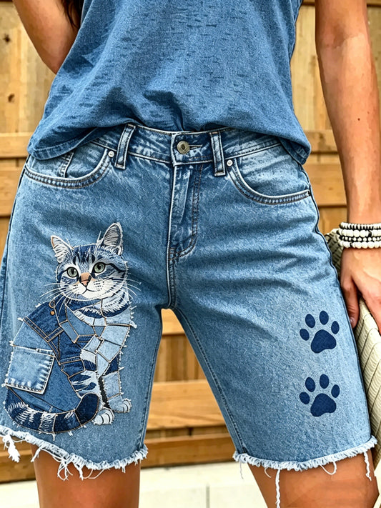 Jeans courts imprimés d'art animalier pour femmes