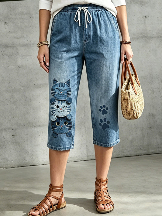 Pantalon moyen à cordon imprimé floral d'art animal des femmes