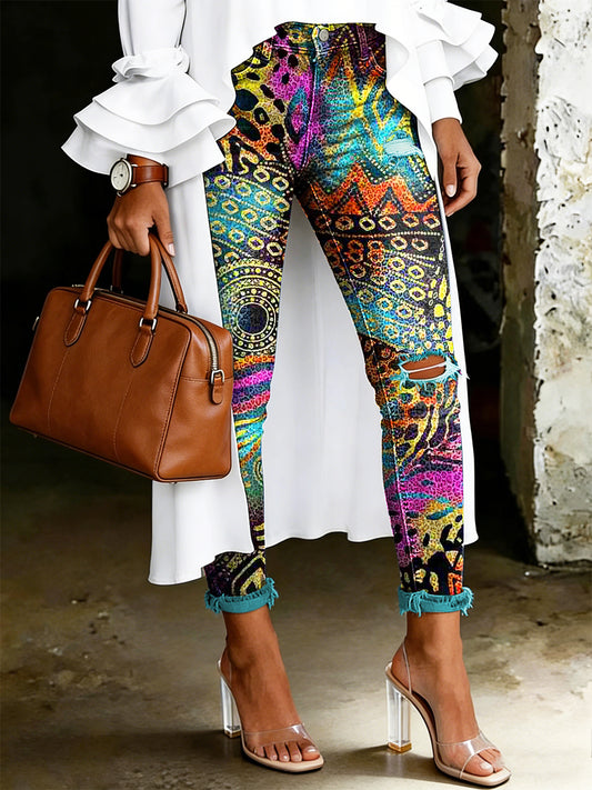 Jean pour femme à imprimé floral artistique