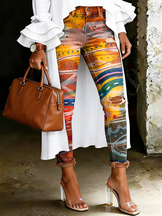 Jean pour femme à imprimé floral artistique