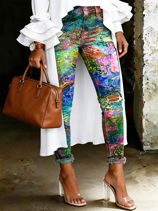 Jean pour femme à imprimé floral artistique