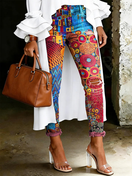 Jean pour femme à imprimé floral artistique
