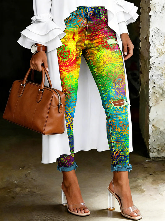 Jean pour femme à imprimé floral artistique