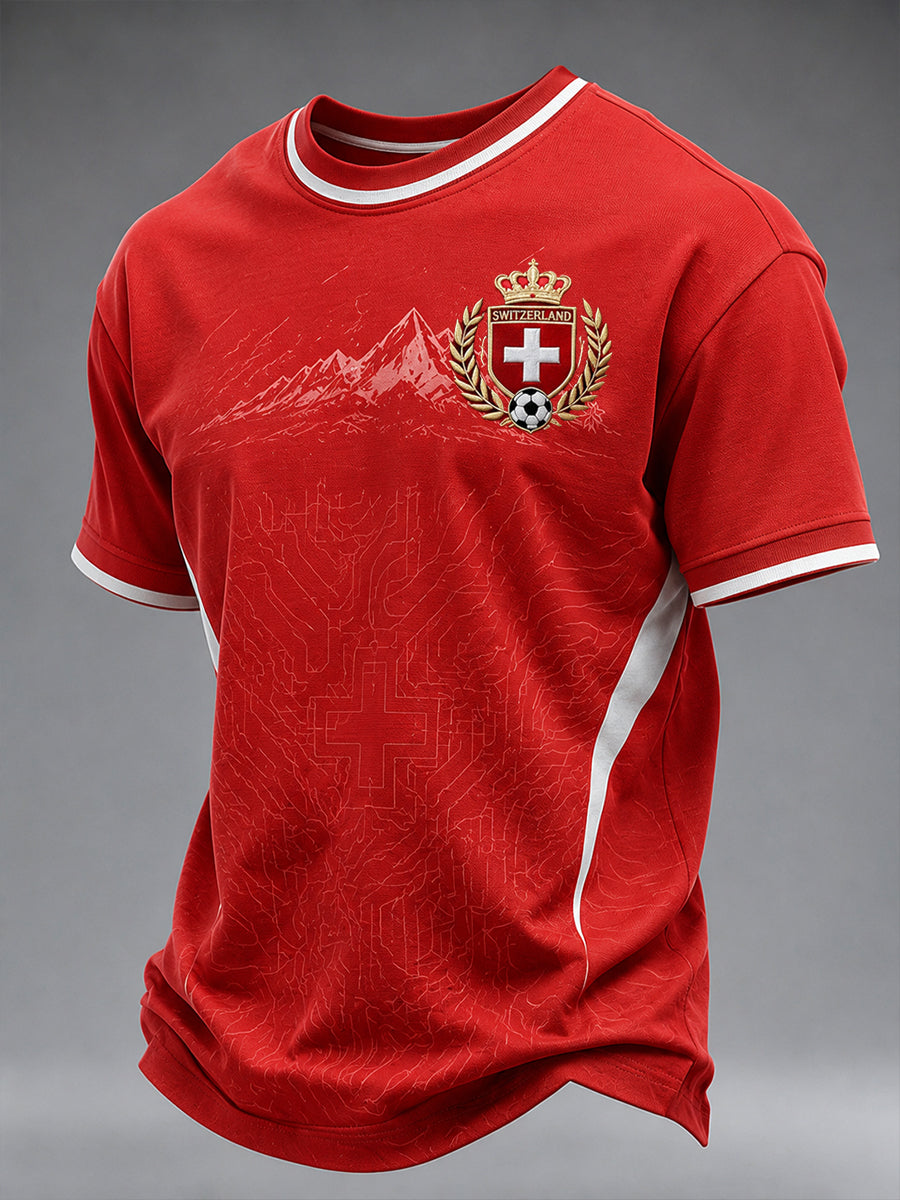 T-shirt décontracté à manches courtes imprimé sur le thème du football pour hommes