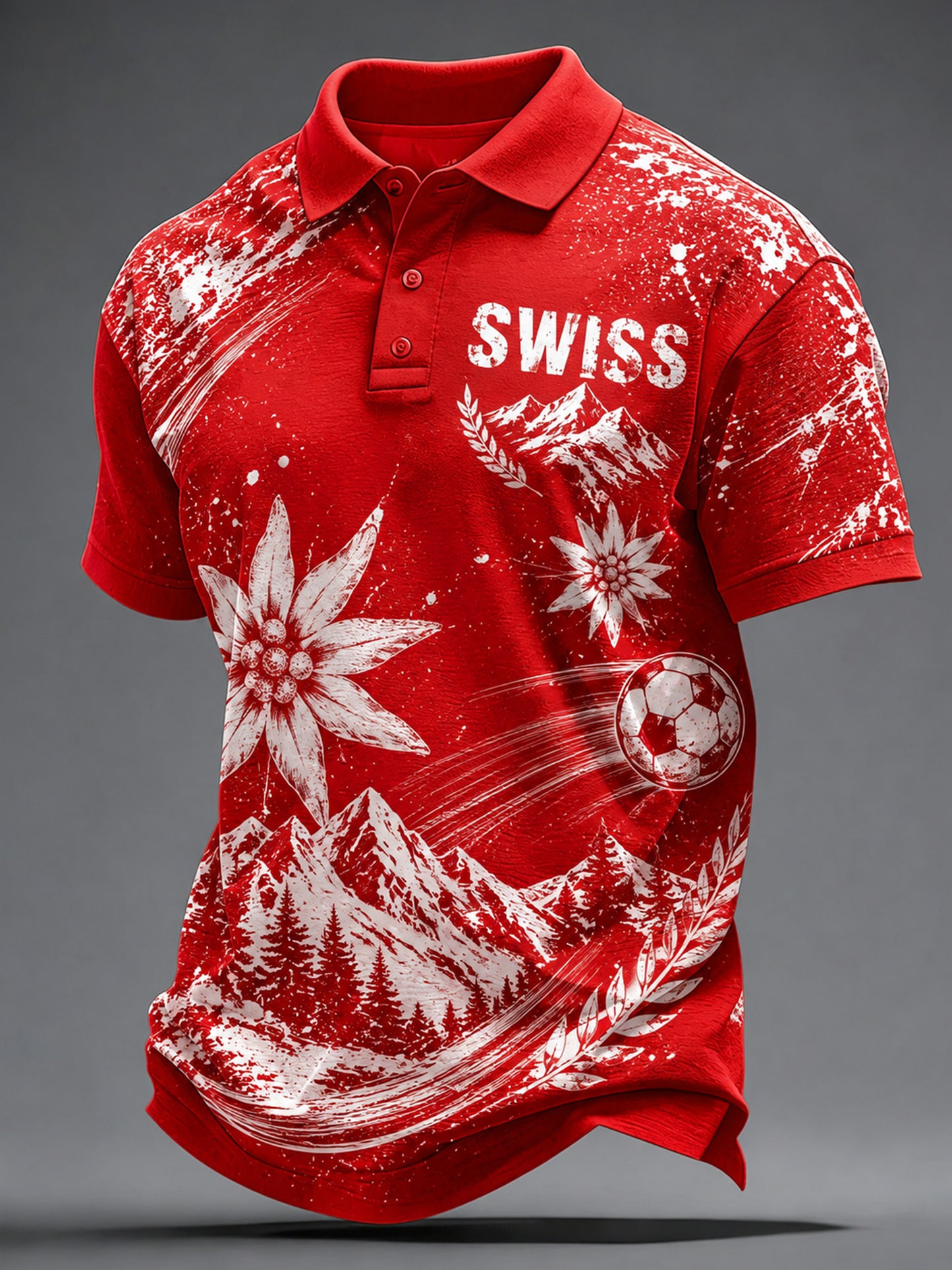 Polo à manches courtes pour homme, motif artistique sur le thème du football suisse