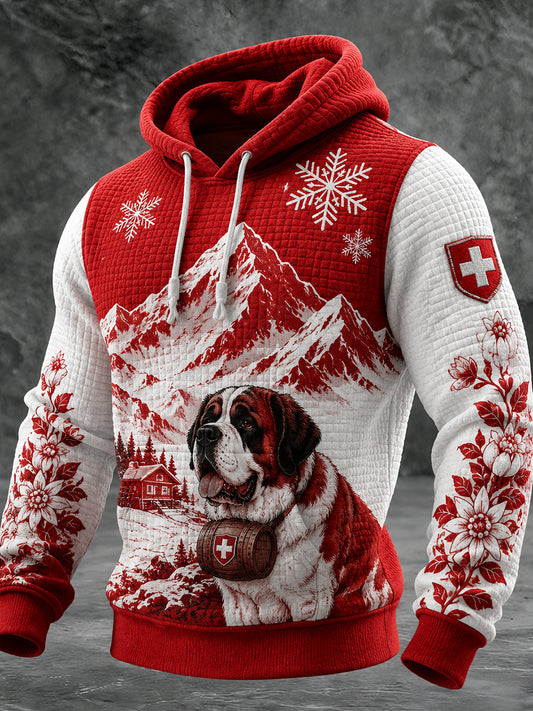 Sweat-shirt à capuche à manches longues pour homme, motif montagne enneigée, texture gaufre