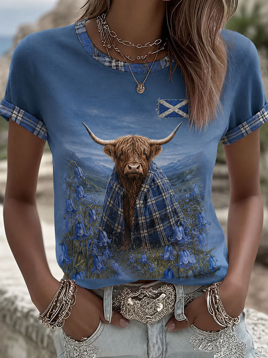 T-shirt pour femme en denim à motif écossais