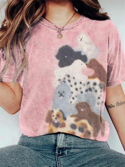 T-shirt à manches courtes Lovely Dogs Fuzzy Art Femme