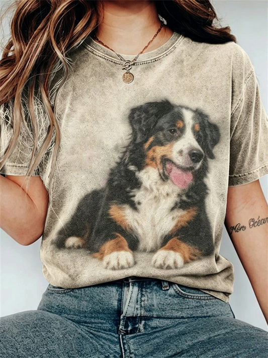 T-shirt à manches courtes Fuzzy Bernese Mountain Dog Art Femme