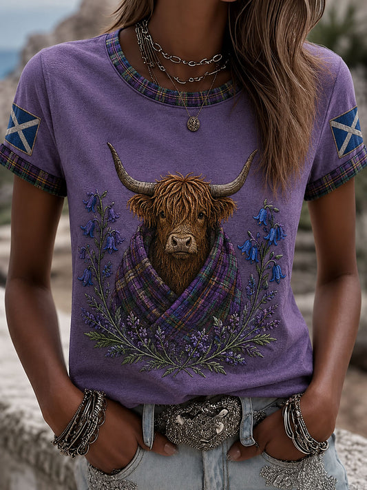 T-shirt pour femme en denim à motif écossais