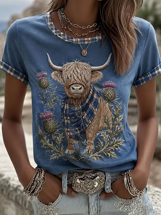 T-shirt pour femme en denim à motif écossais
