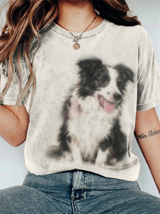 T-shirt manches courtes Fuzzy Border Collie Art Femme