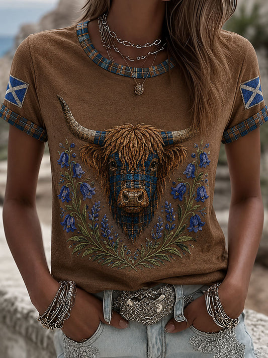 T-shirt pour femme en denim à motif écossais