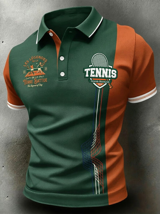 Polo de sport décontracté en patchwork rétro tennis