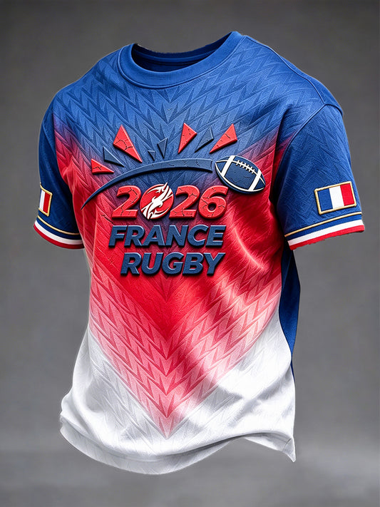 T-shirt décontracté pour homme, imprimé 3D, motif rugby français