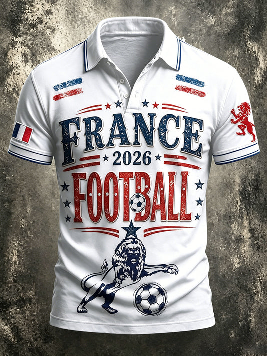 Polo décontracté à imprimé de football français blanc pour hommes