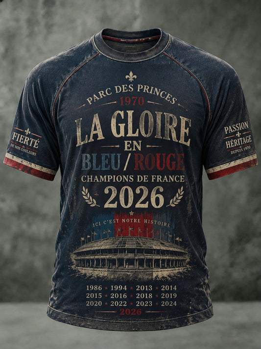 T-shirt homme La Gloire en Bleu Rouge à imprimé footballistique