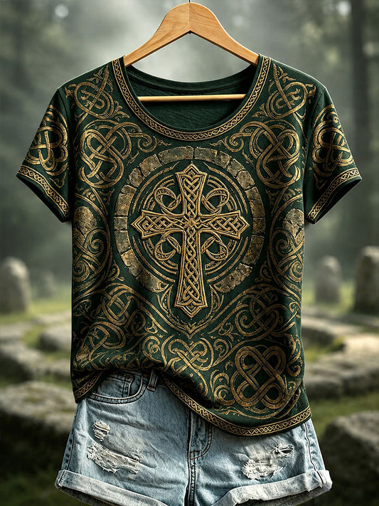 T-shirt décontracté à imprimé celtique pour femme