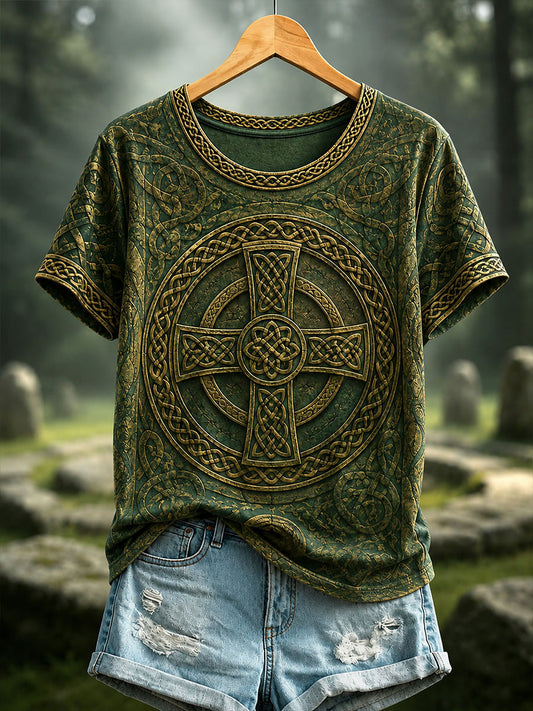 T-shirt décontracté à imprimé celtique pour femme