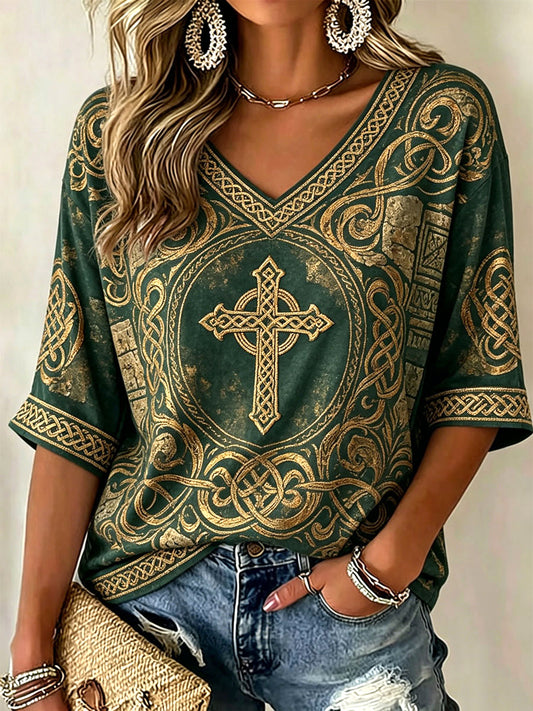 T-shirt décontracté à imprimé celtique pour femme