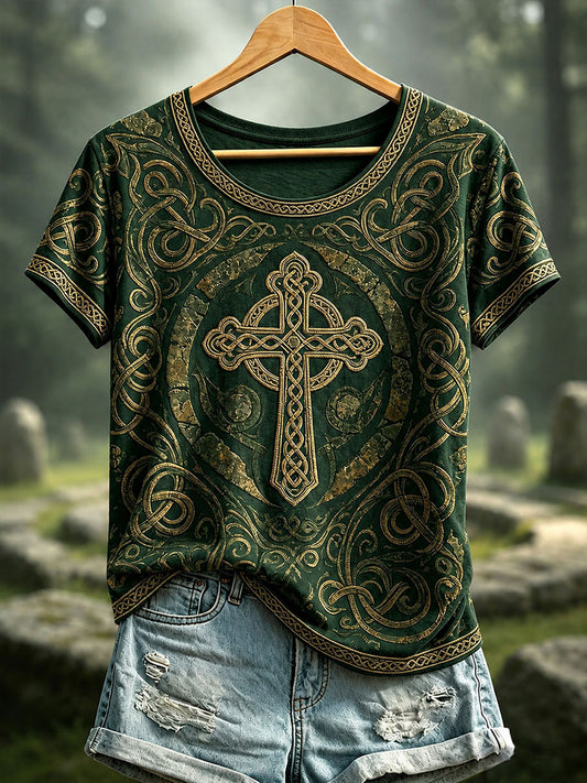 T-shirt décontracté à imprimé celtique pour femme