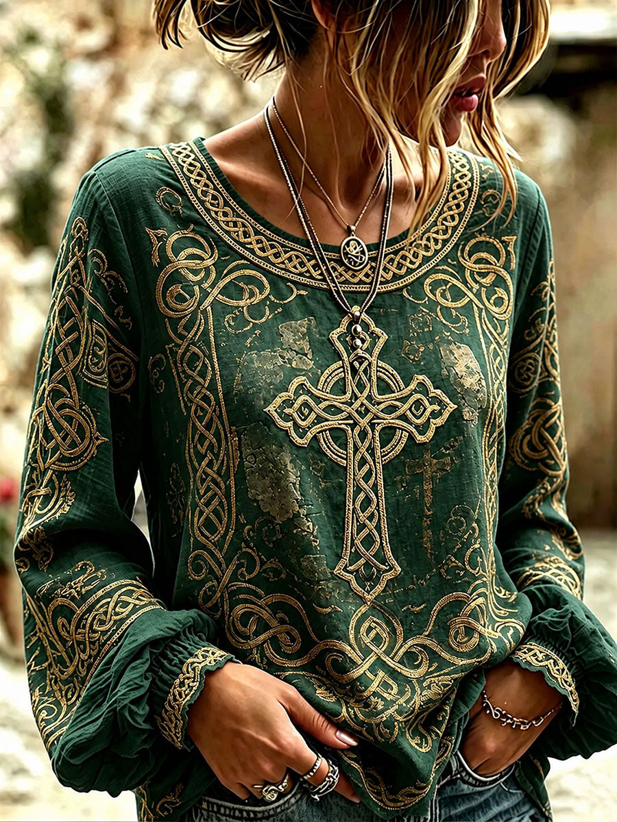 T-shirt décontracté à imprimé celtique pour femme
