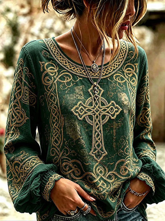T-shirt décontracté à imprimé celtique pour femme