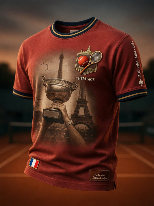 T-shirt décontracté artistique au thème rétro de Roland‑Garros