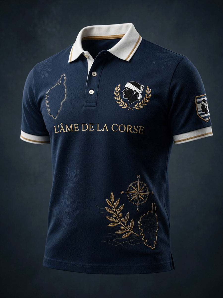 Polo décontracté rétro corse noir en patchwork artistique
