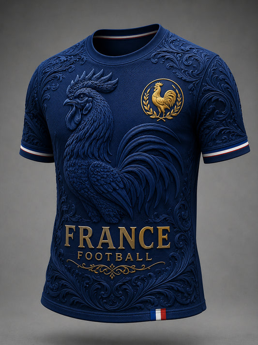 T-shirt décontracté avec impression d’art fan de football français rétro