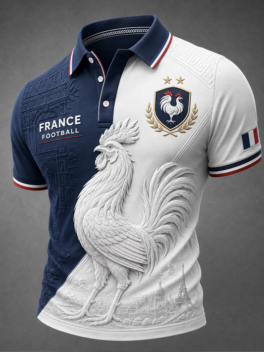 T-shirt polo décontracté avec impression d’art fan de football français rétro