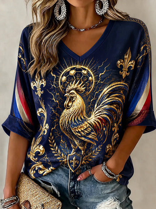 Chemise en lin à col V pour femme, motif France Football